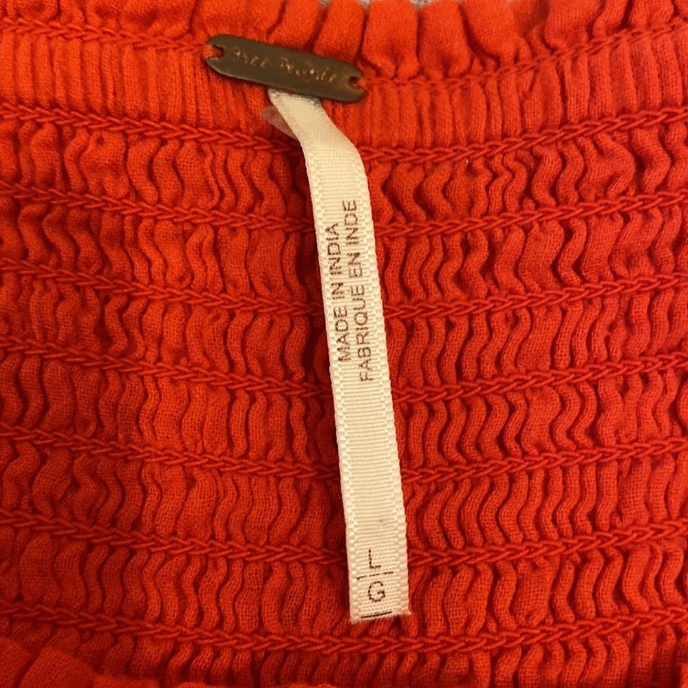 Free People Bright Orange/Red Puff Sleeve Mini Dress shorts underneath - Picture 5 of 11